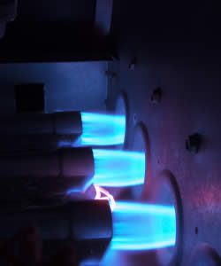 A gas furnace working.