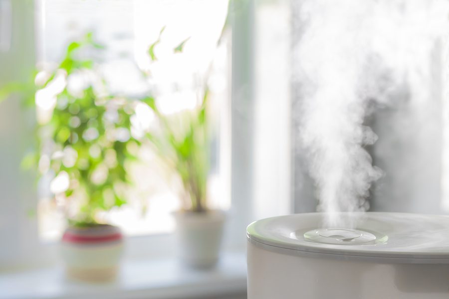 A humidifier releasing vapor into the air. 