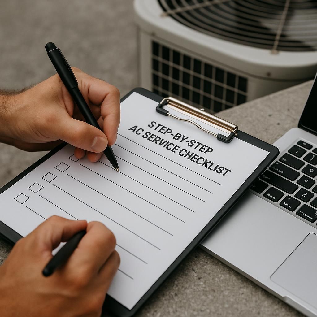 Step-by-Step AC Service Checklist illustrating air conditioning service