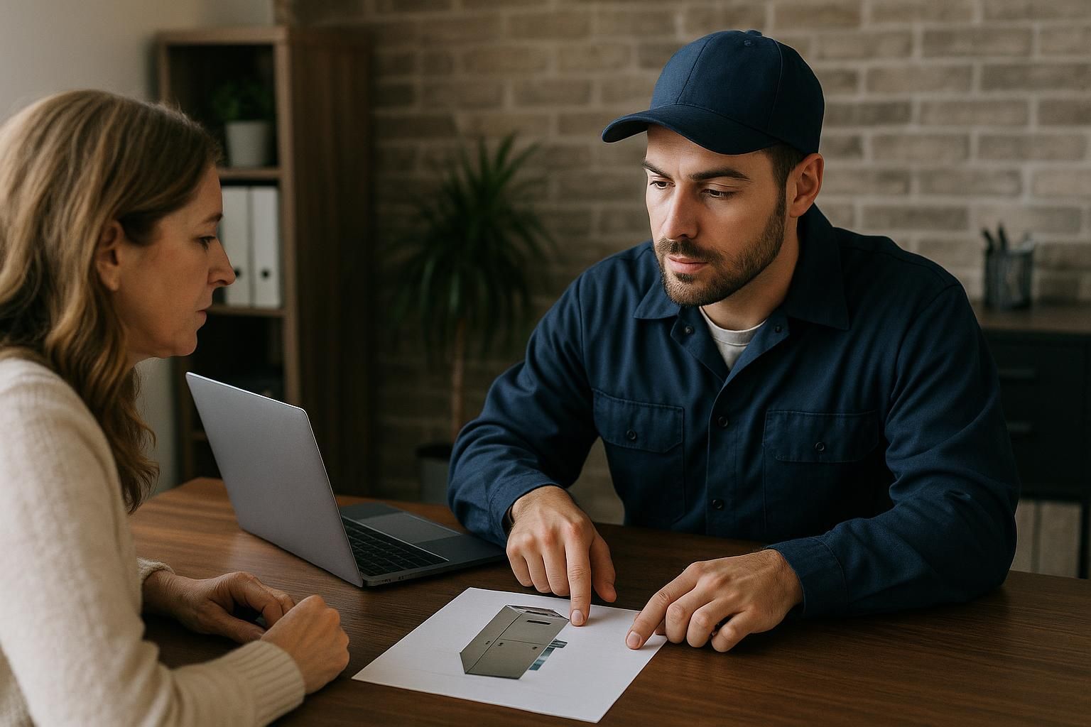 Technician installing a furnace in a home's utility room showcasing furnace installation services with tools at hand